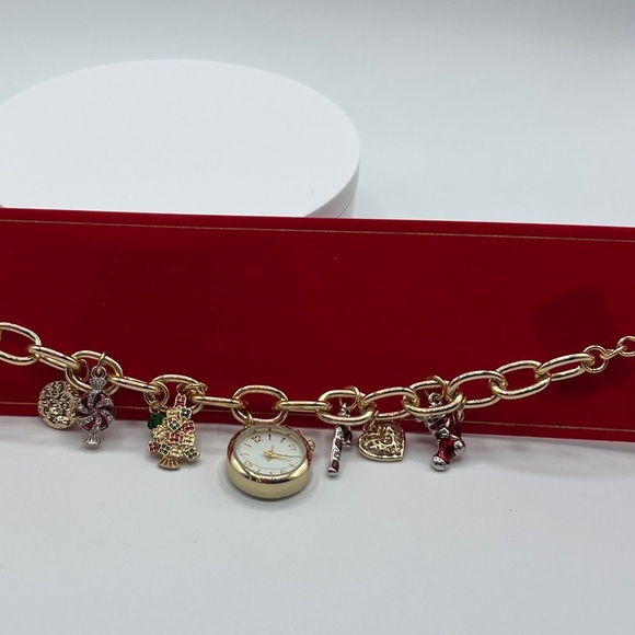 Holiday Lane Women's Christmas Multi-Charm Bracelet Watch in Gold/Silver-Tone - Picture 4 of 7